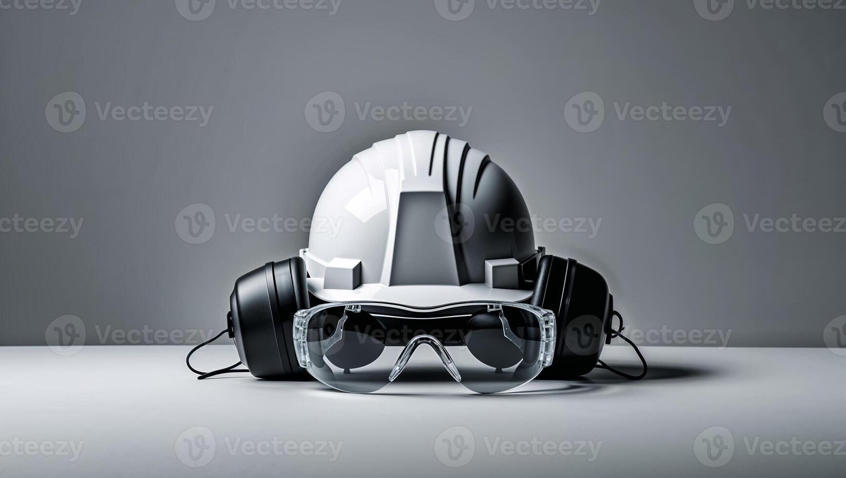Safety equipment arranged on a neutral surface emphasizes workplace safety and protection photo