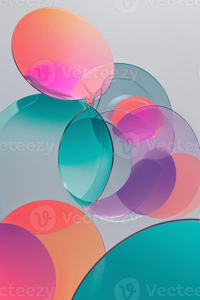 Colorful translucent circles layered together creating a modern artistic display in a bright setting photo