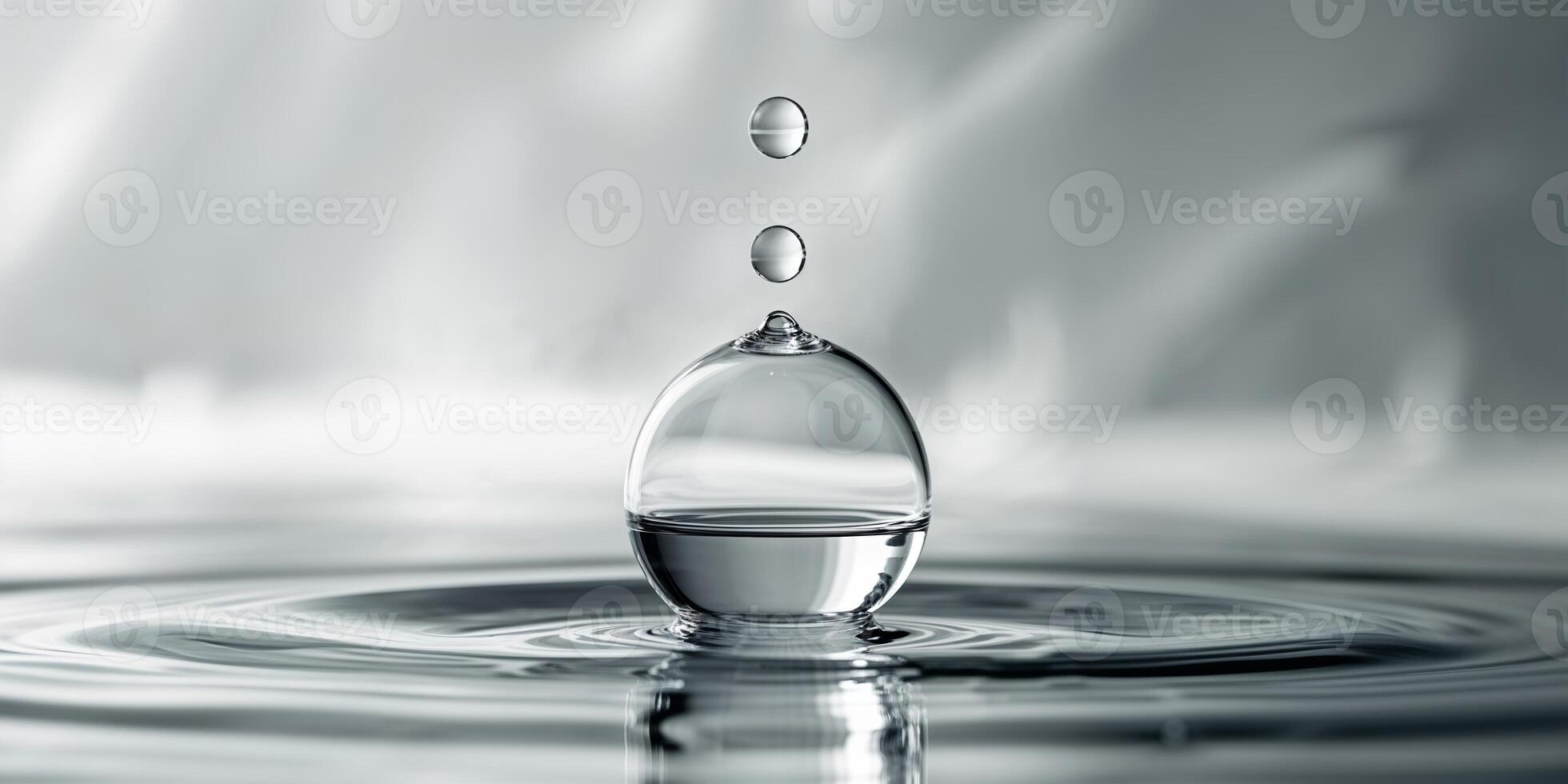 Delicate water droplet creates ripples on a calm surface in a serene environment photo
