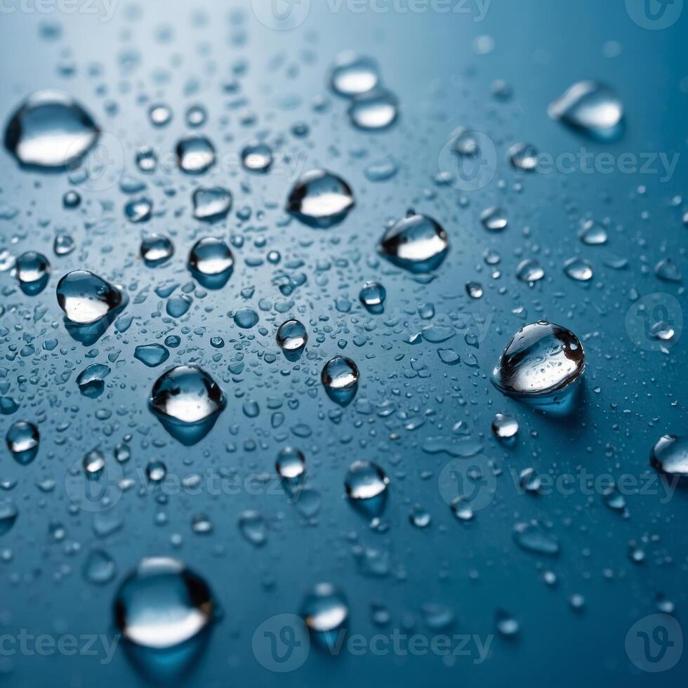 Droplets of water on a blue surface create a calming aesthetic in a serene indoor setting during the morning hours photo