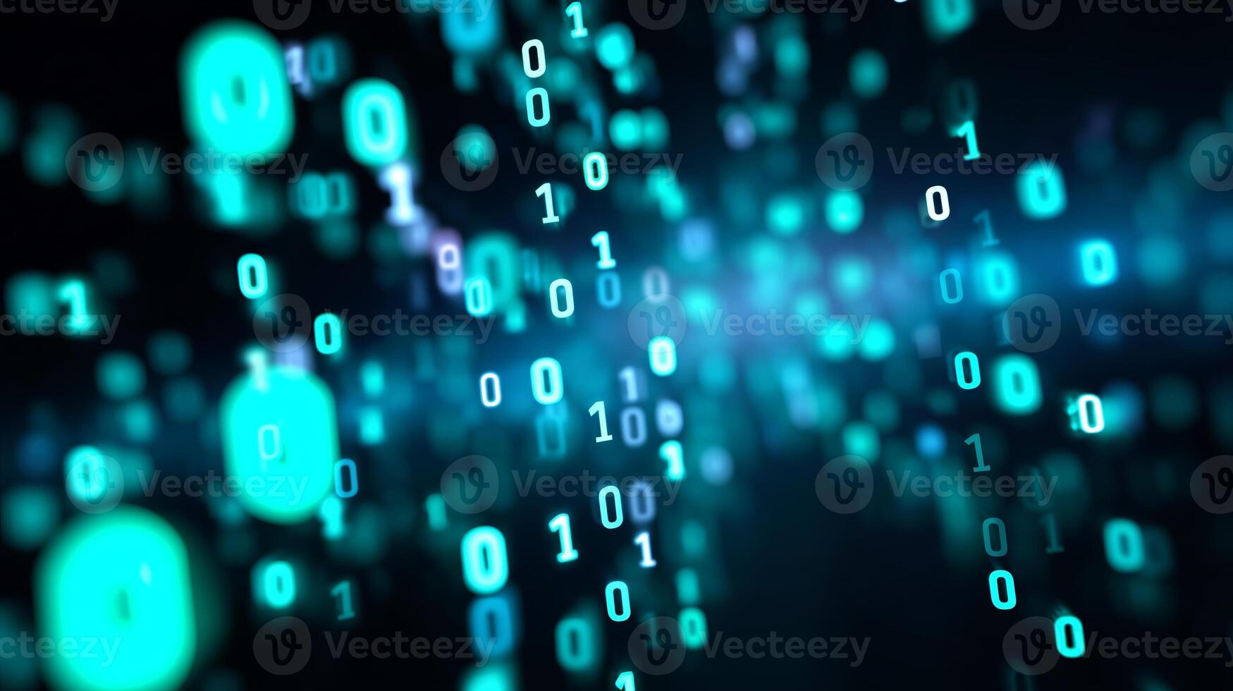 Digital rain of binary code creates a futuristic atmosphere in a high-tech environment photo