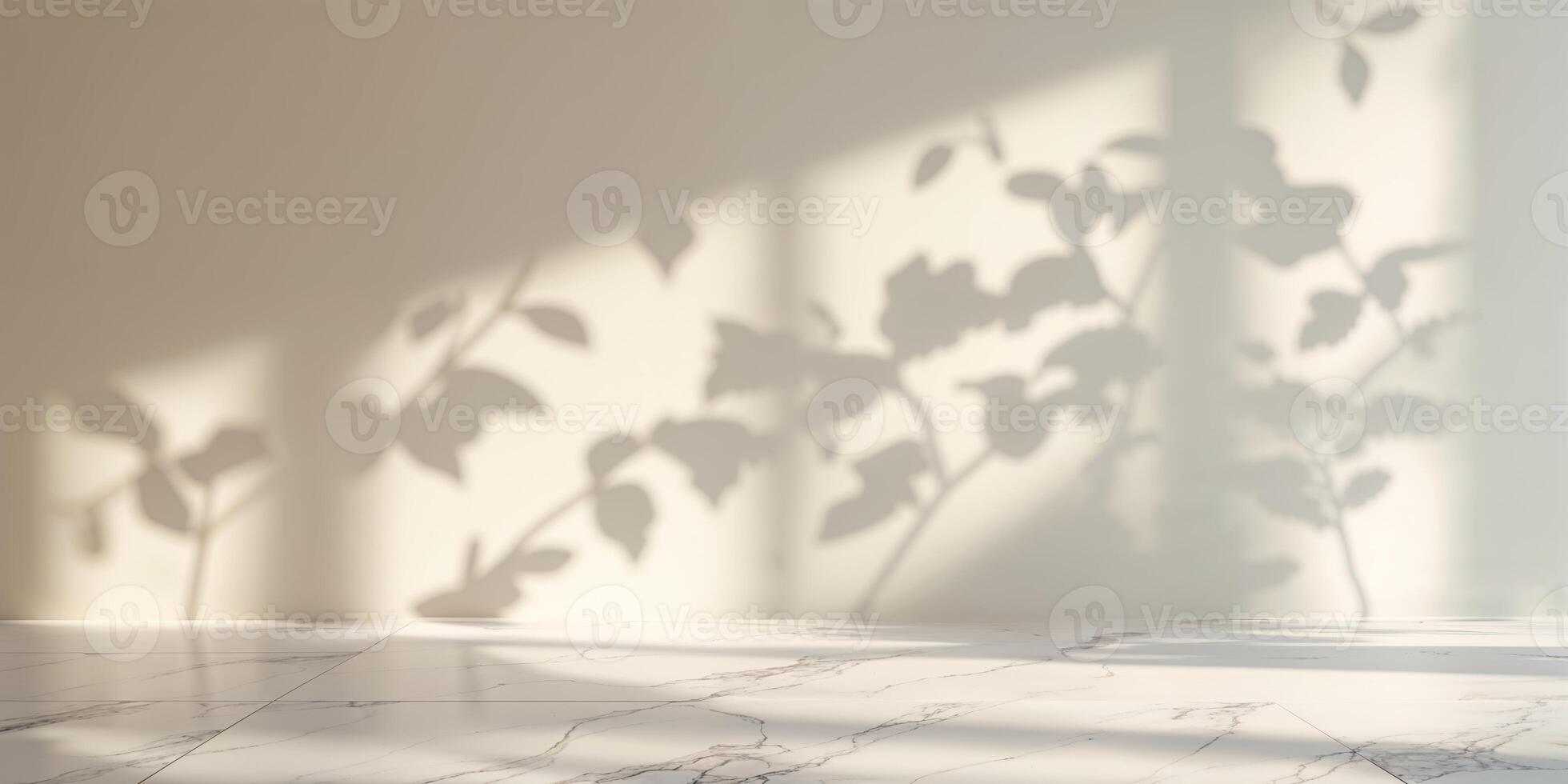 Beautiful shadows of leaves on a light wall create a serene atmosphere in a minimalist indoor space photo