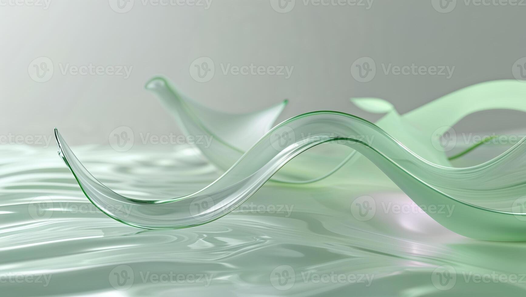 Artistic glass sculpture flowing gently over a serene water surface in soft natural light photo