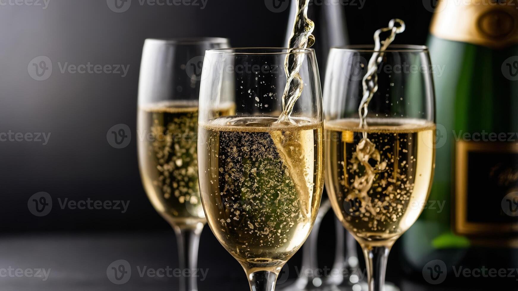 Celebration with sparkling wine in elegant glasses during a festive gathering at an upscale venue photo