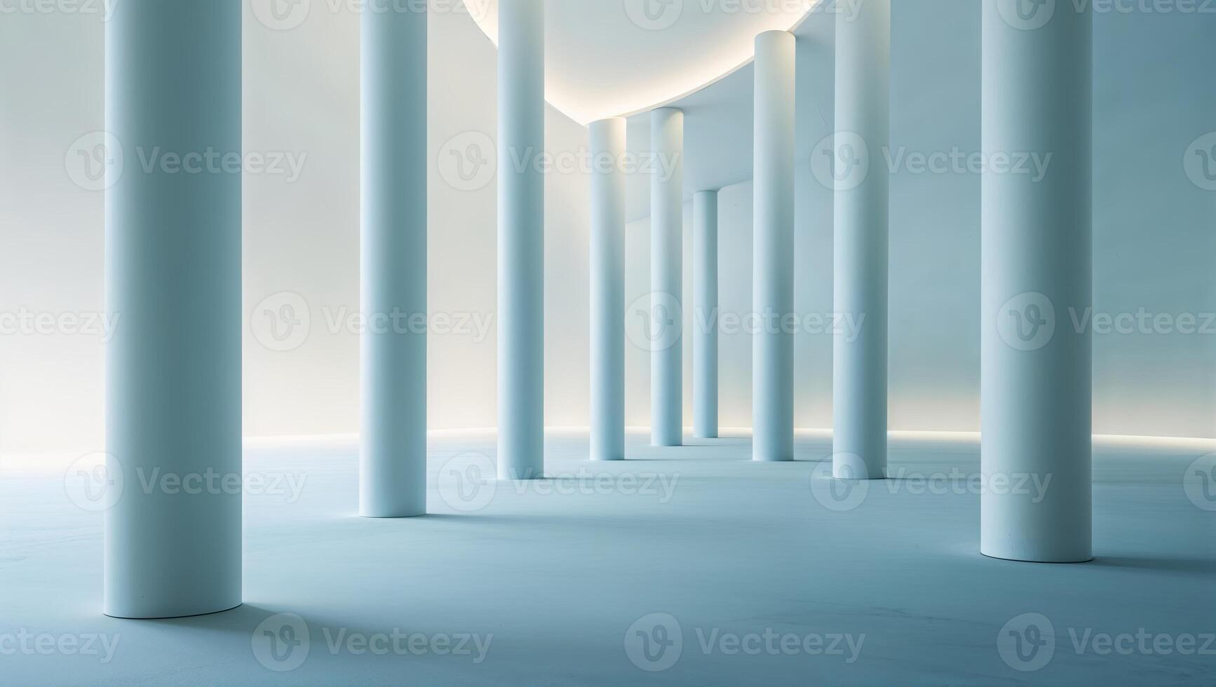 Minimalist architectural space with white columns and soft lighting in a tranquil setting photo