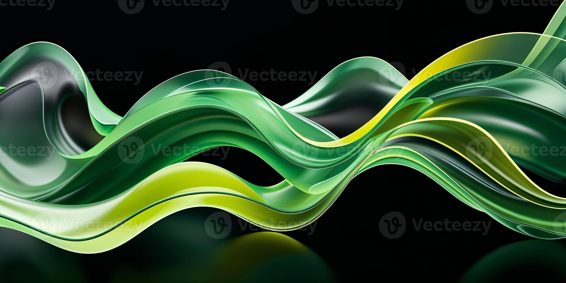 Bright green abstract waves flowing smoothly across a dark background create a dynamic, artistic expression photo