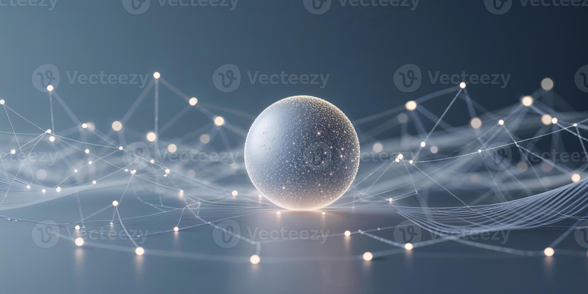 Glowing spherical object amidst abstract network of light points in a futuristic setting photo