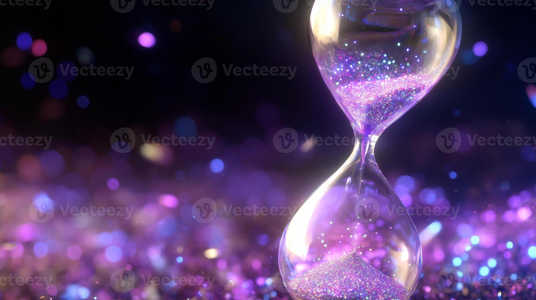 Intricate hourglass with sparkling sand surrounded by a dreamy purple atmosphere at twilight photo