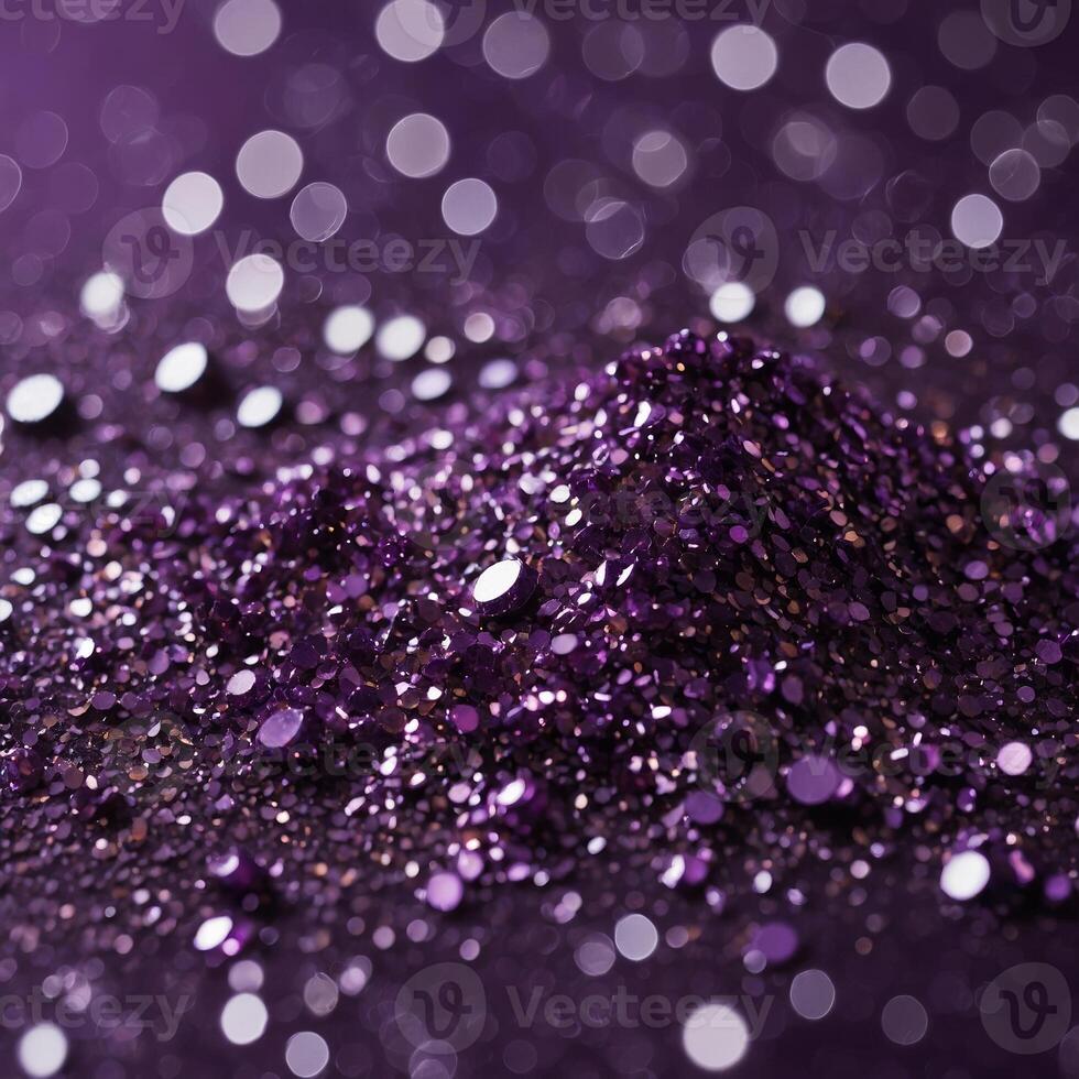 Sparkling purple glitter creating a mesmerizing texture on a dark background photo