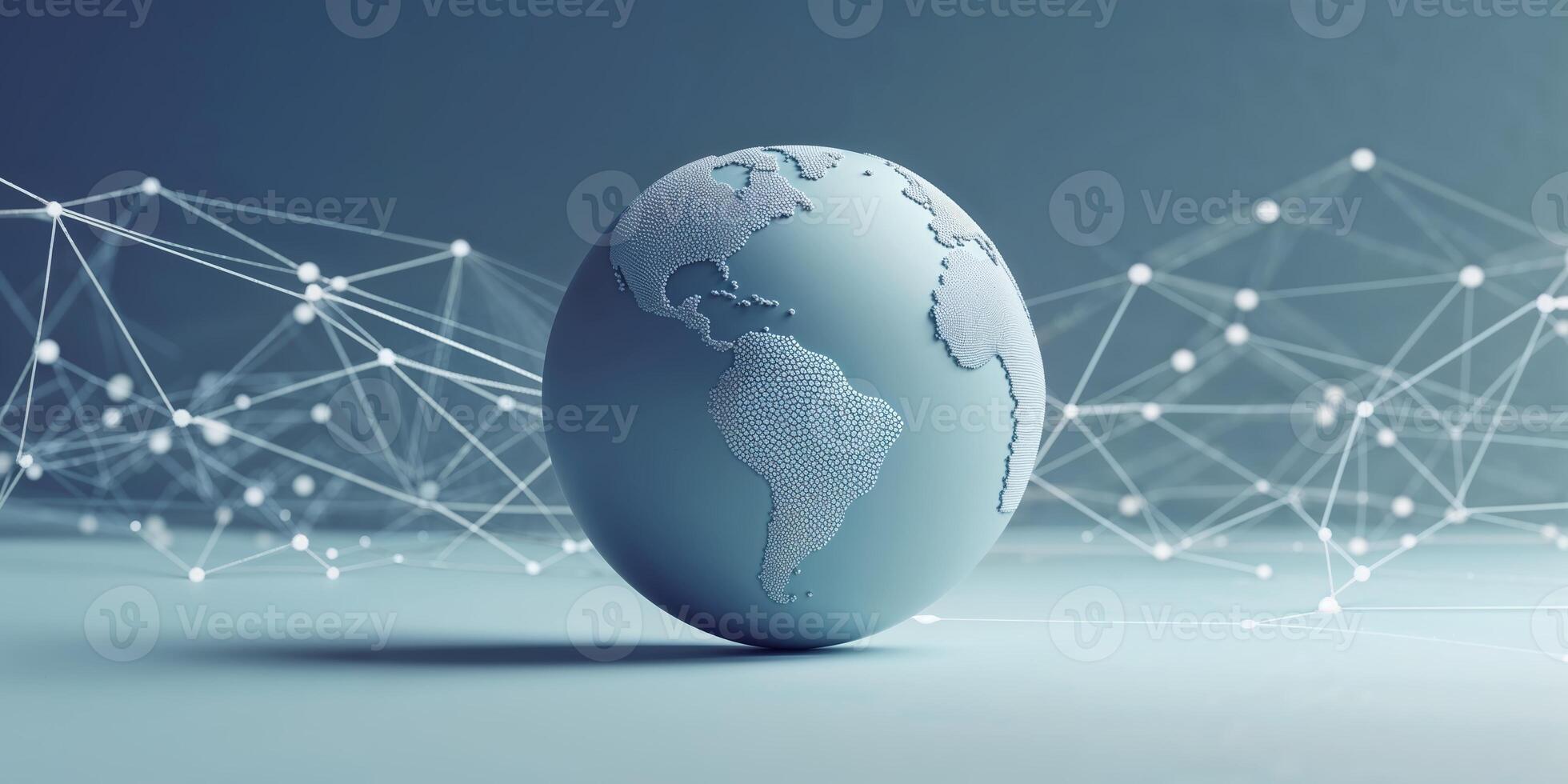 Modern 3D globe surrounded by digital connections representing global communication and data sharing in a technology-driven environment photo