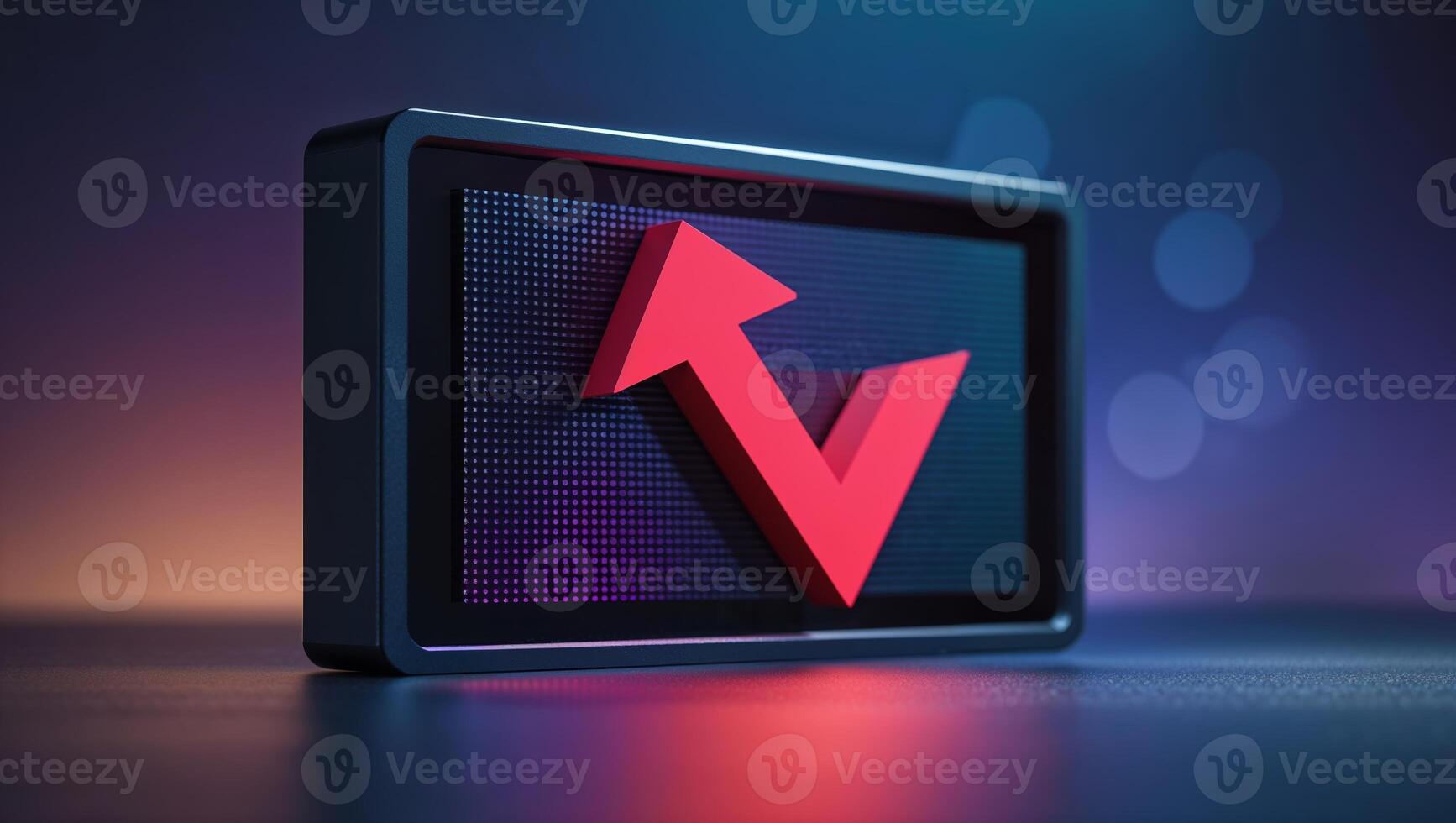 Digital display with a red upward arrow symbolizing growth and progress in a modern technology setting photo