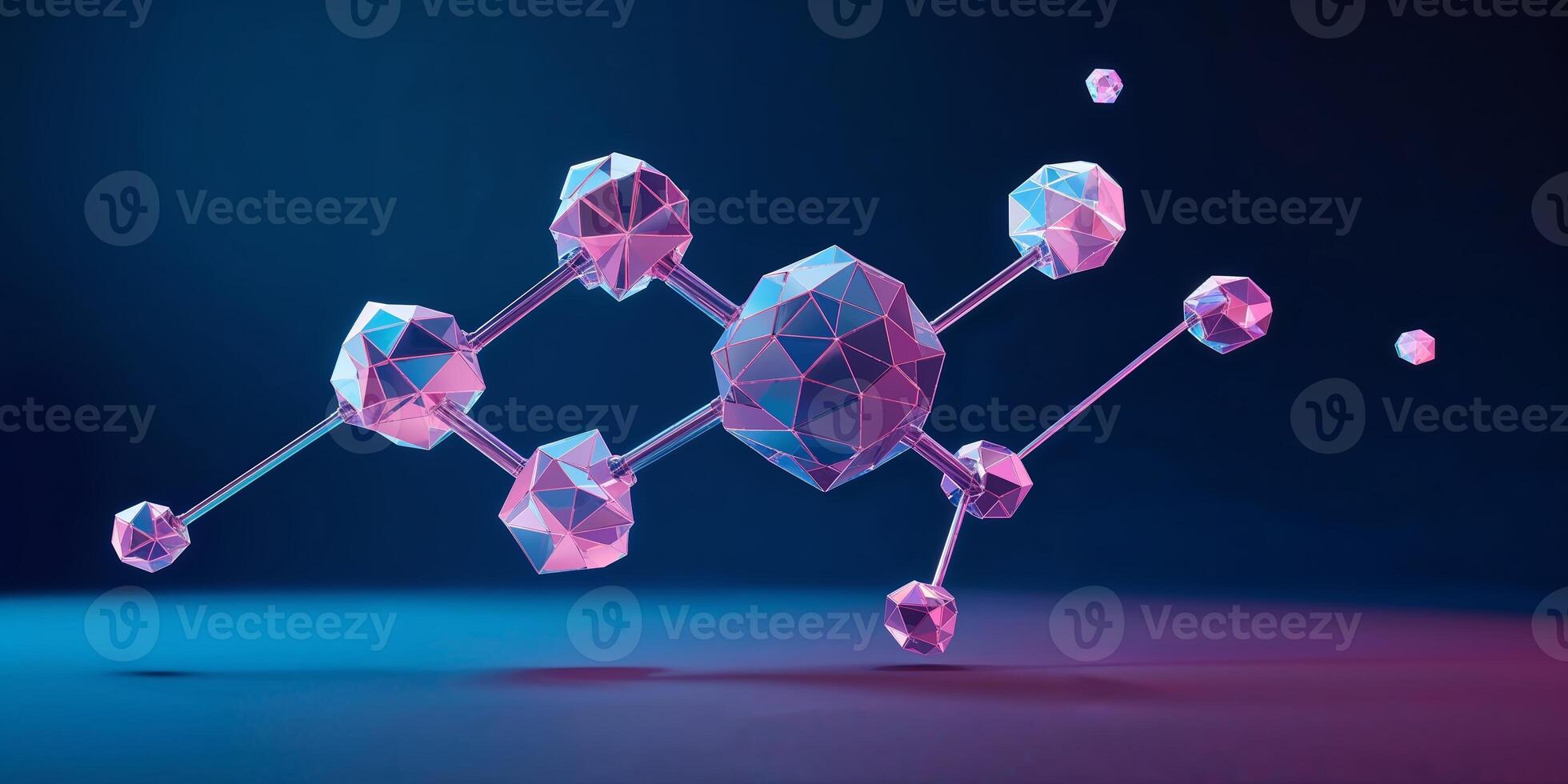 Abstract molecular structure in vibrant colors floating in a dark space photo