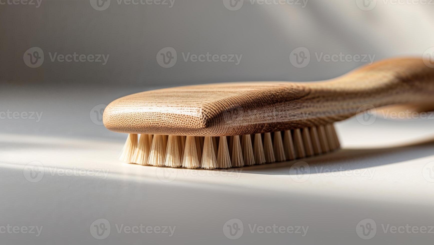 Wooden brush with natural bristles displayed on a light surface highlighting eco-friendly design and craftsmanship photo