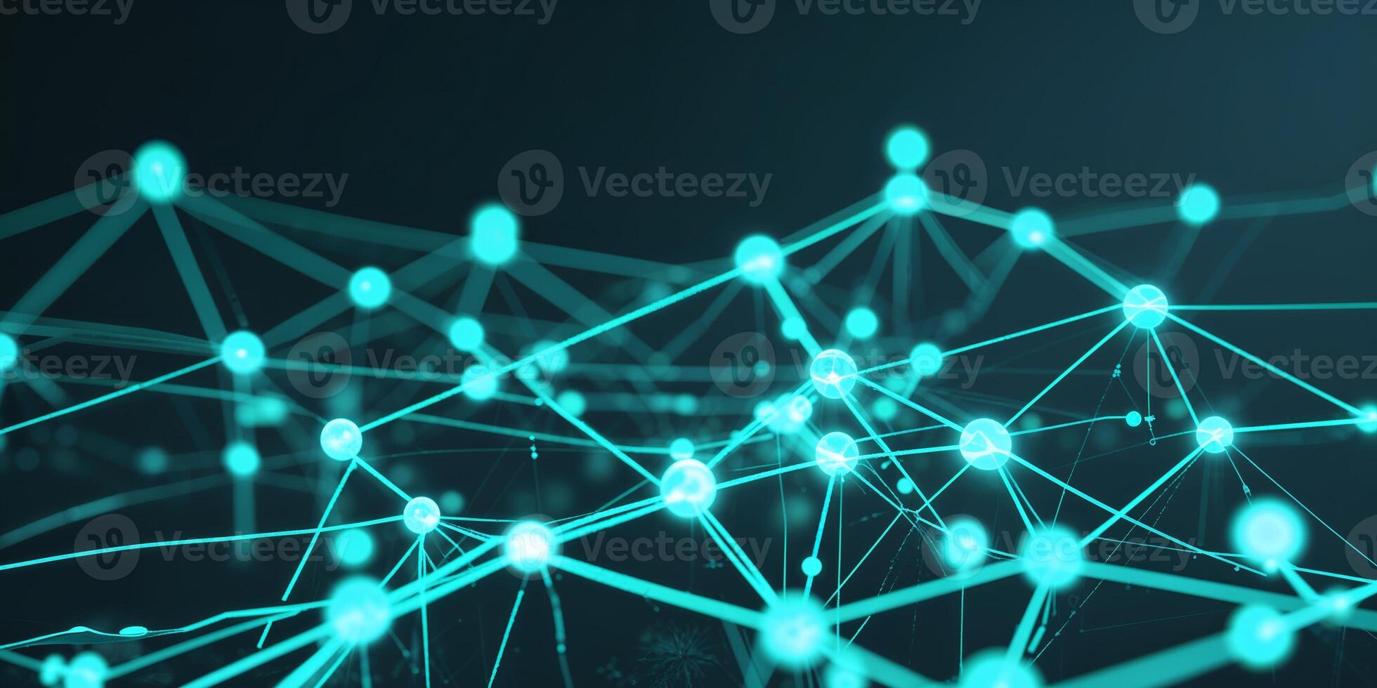 Digital network visualization showcasing interconnected nodes and lines in a vibrant turquoise hue, illustrating technology and data flow photo