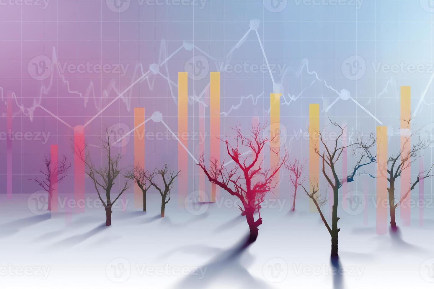 Visual representation of data trends amidst barren trees symbolizing environmental challenges and data analysis photo