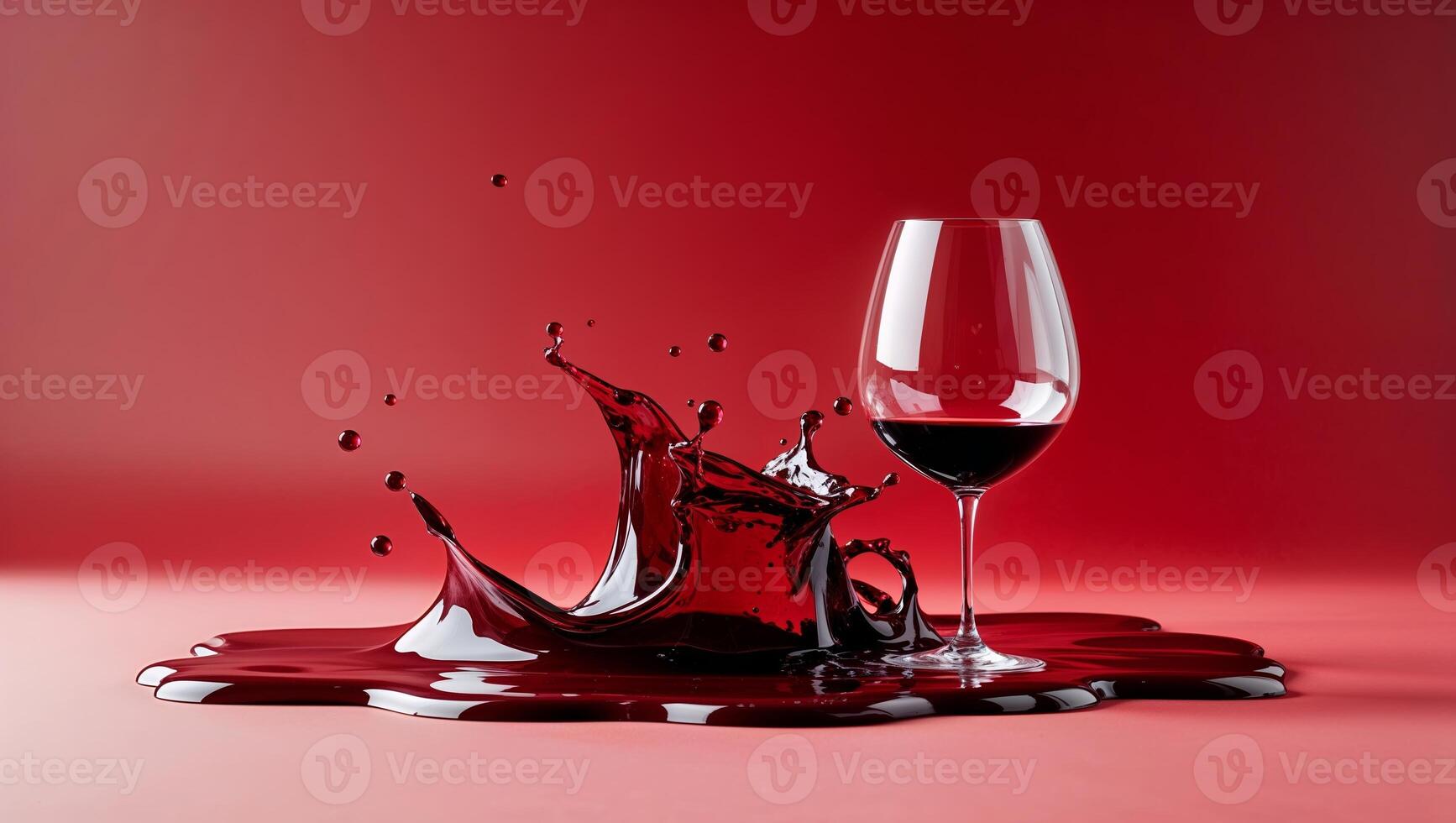 Splashes of red wine creating an artistic effect on a red background photo