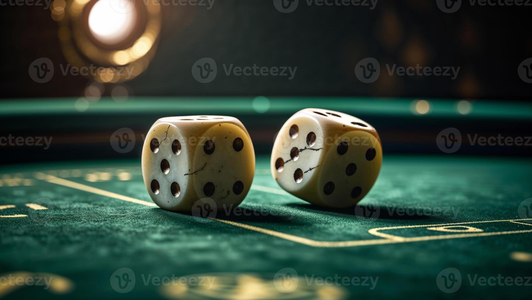 Exciting game night with rolled dice on a green felt table at a casino during evening hours photo