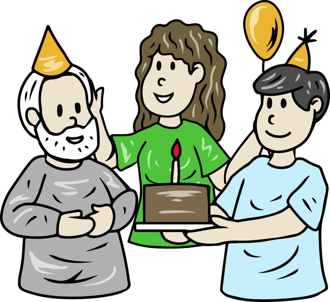 Family Celebrating Birthday with Cake and Balloon vector