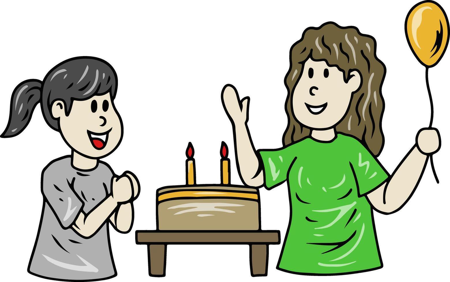 Children Celebrating Birthday with Cake and Balloon vector