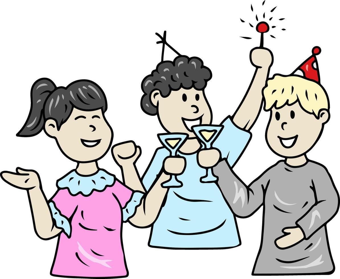 Friends Celebrating with Cake and Drinks vector