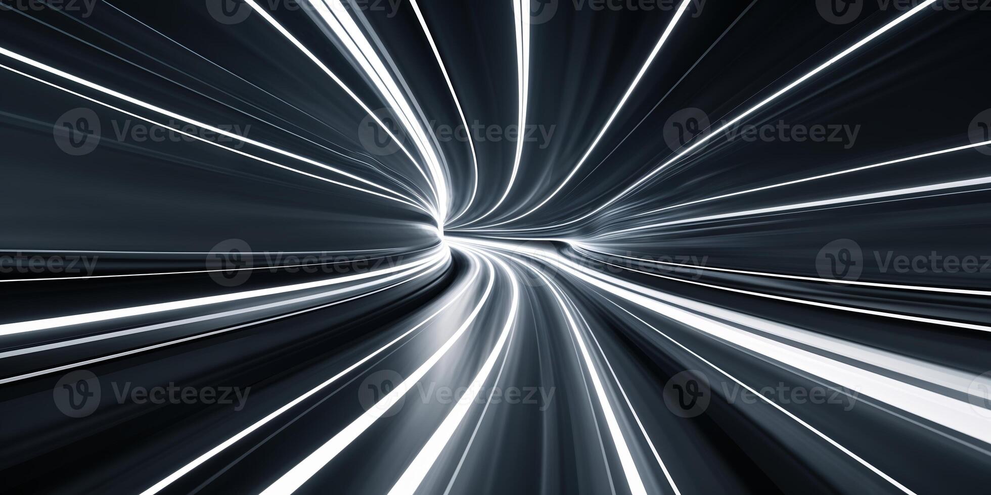 Abstract depiction of light trails in a tunnel highlighting motion and speed in a futuristic setting photo