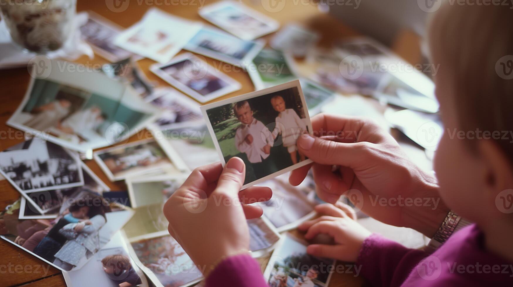Looking through cherished family photos at home during a quiet afternoon