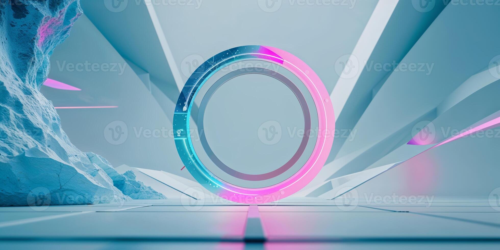 Circular portal in a futuristic setting with neon accents highlighting modern architecture photo
