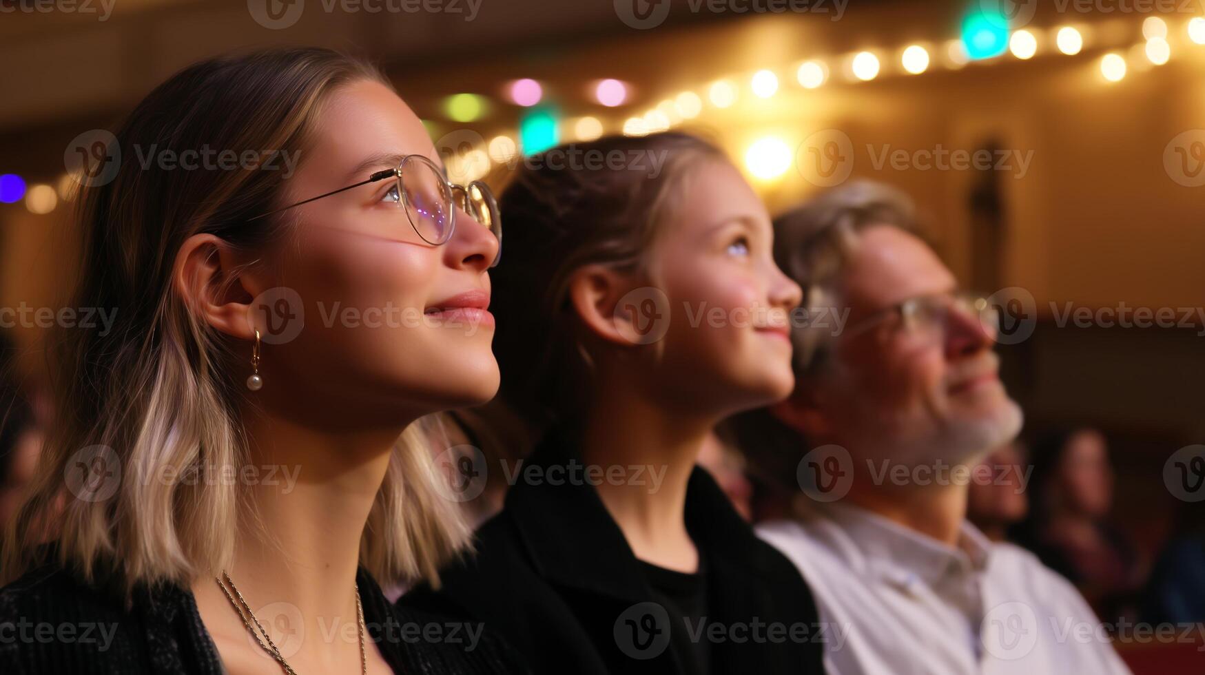 Audience members enjoy a performance in a well-lit theater during an evening event in a cozy atmosphere photo