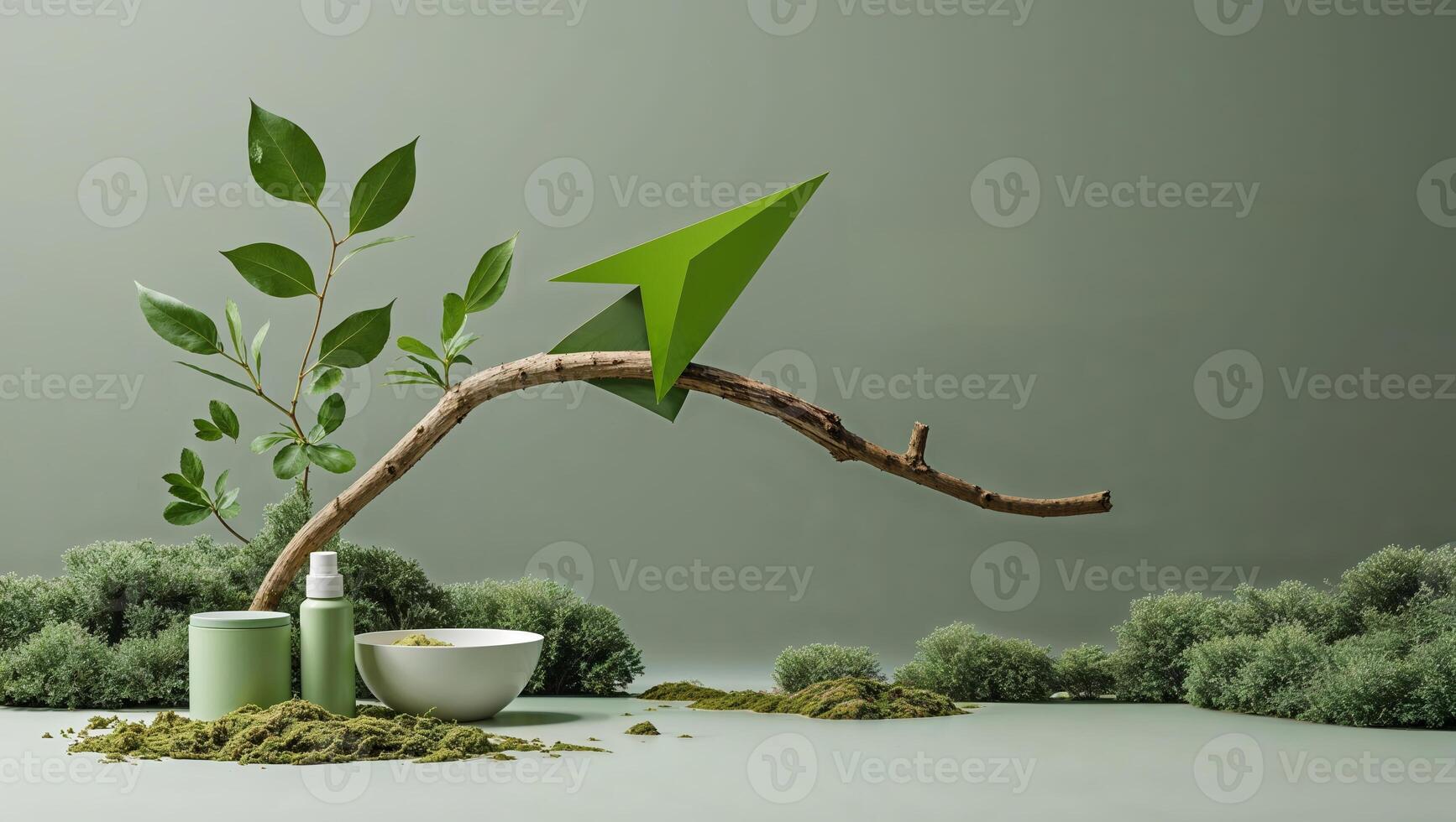 Natural elements combined with modern design create a serene display in a minimalist setting photo
