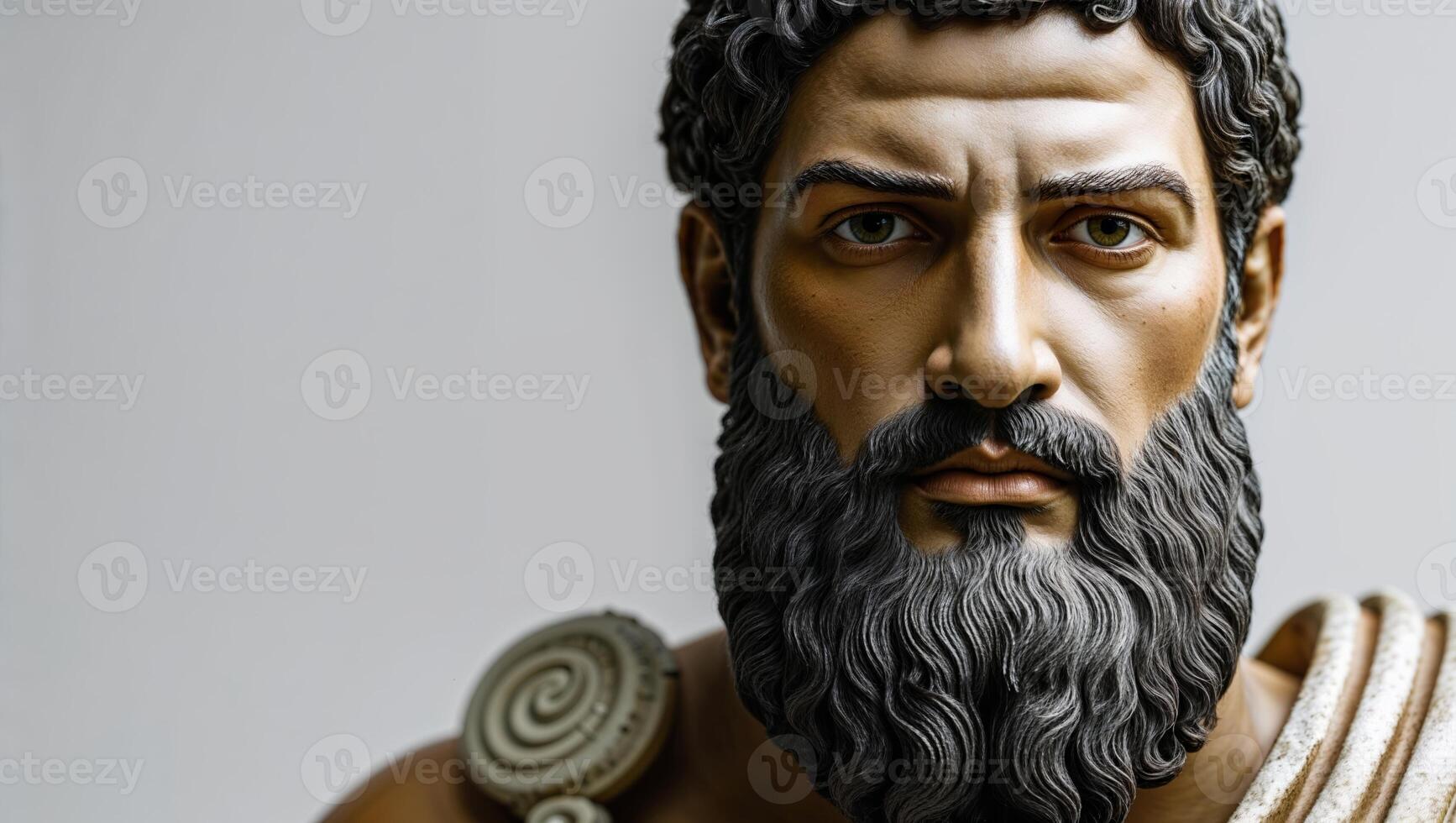 Statue of a bearded ancient Greek figure displaying intricate details and showcasing artistry in a modern setting photo