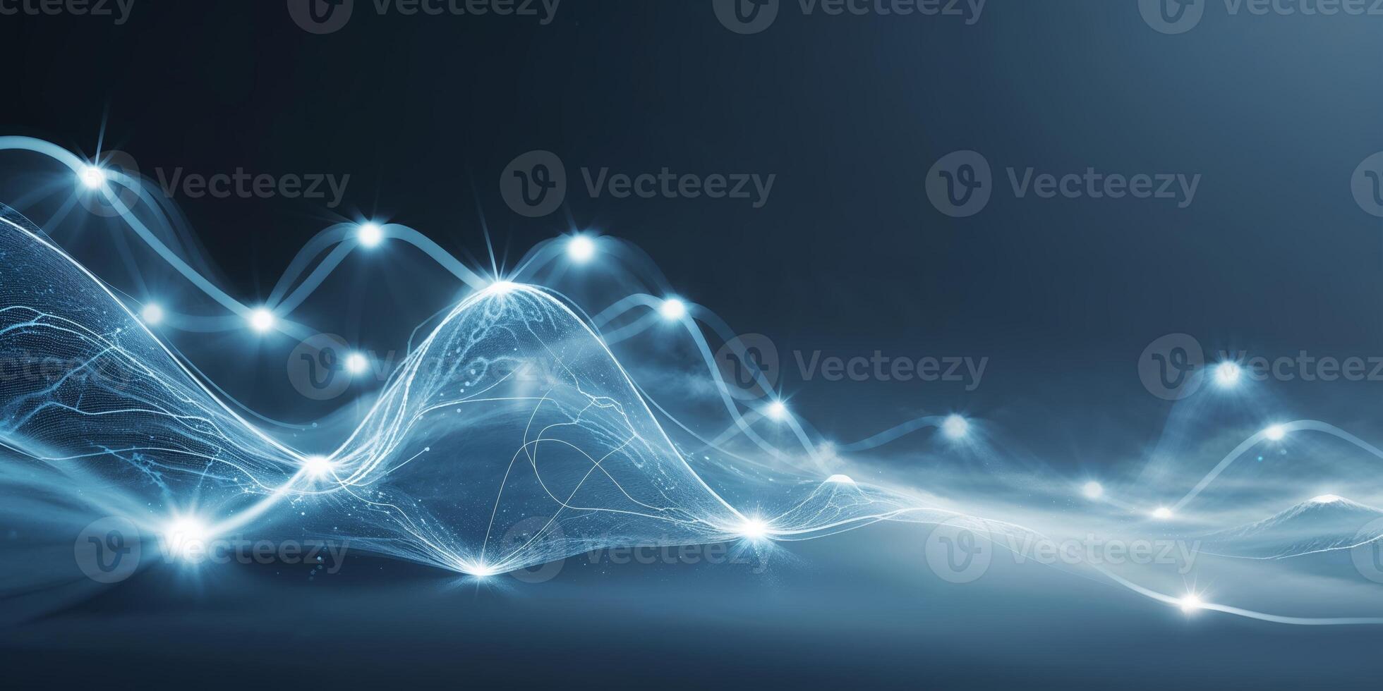 Visual representation of glowing waves with blue light in a dark setting during a digital art creation session photo