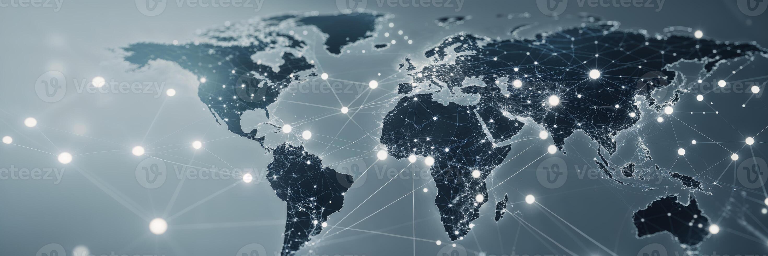 Digital representation of the world map with global connectivity and network lines illustrated in a modern style photo