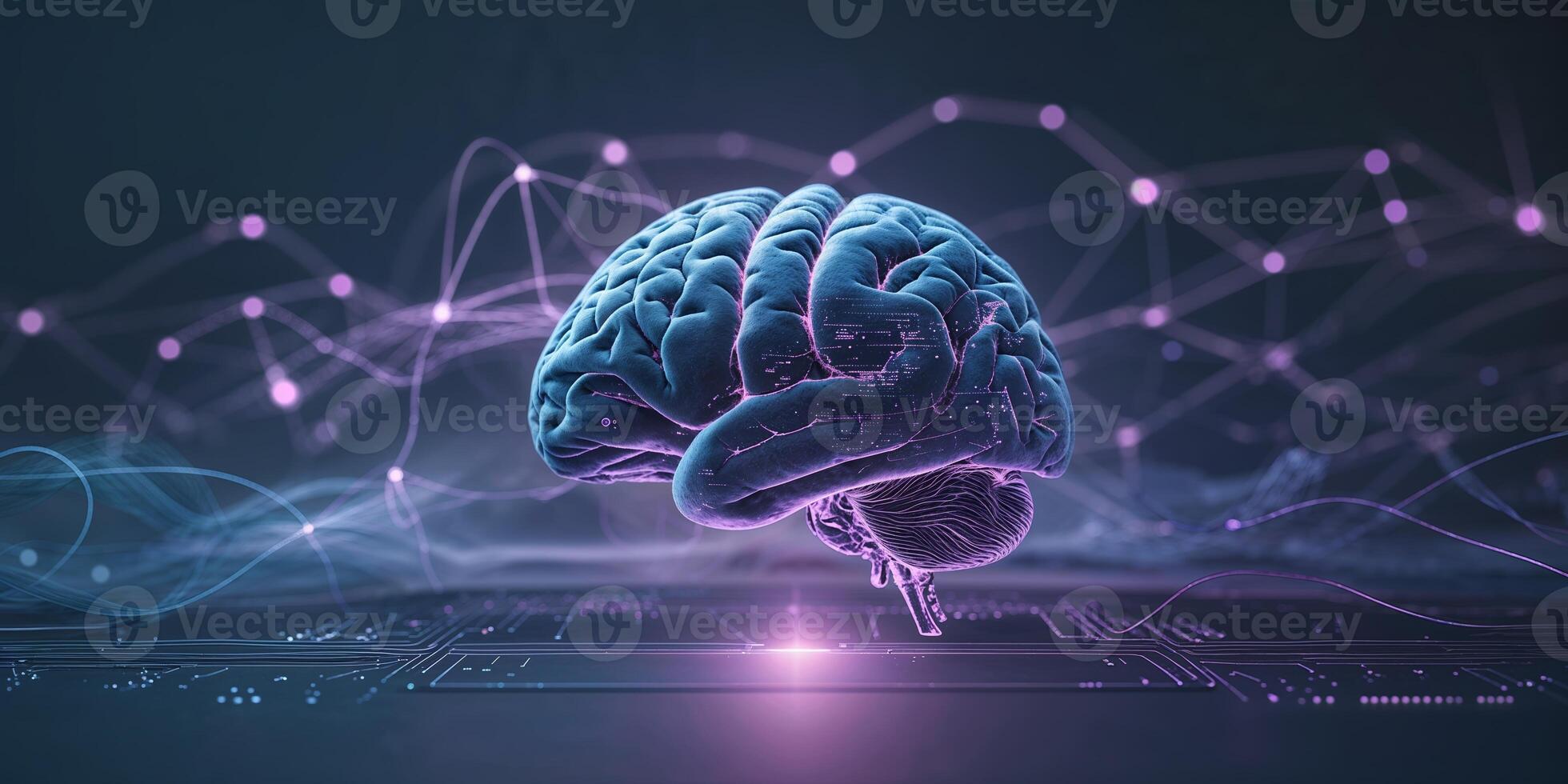 Digital brain visualization showcasing neural connections and data patterns in a futuristic environment photo