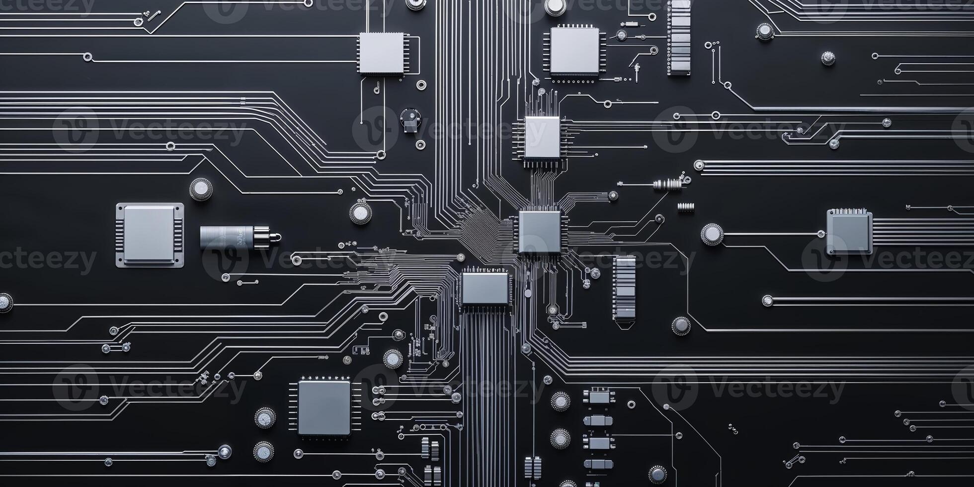 Detailed view of a complex circuit board showcasing connections and components in a technological design photo