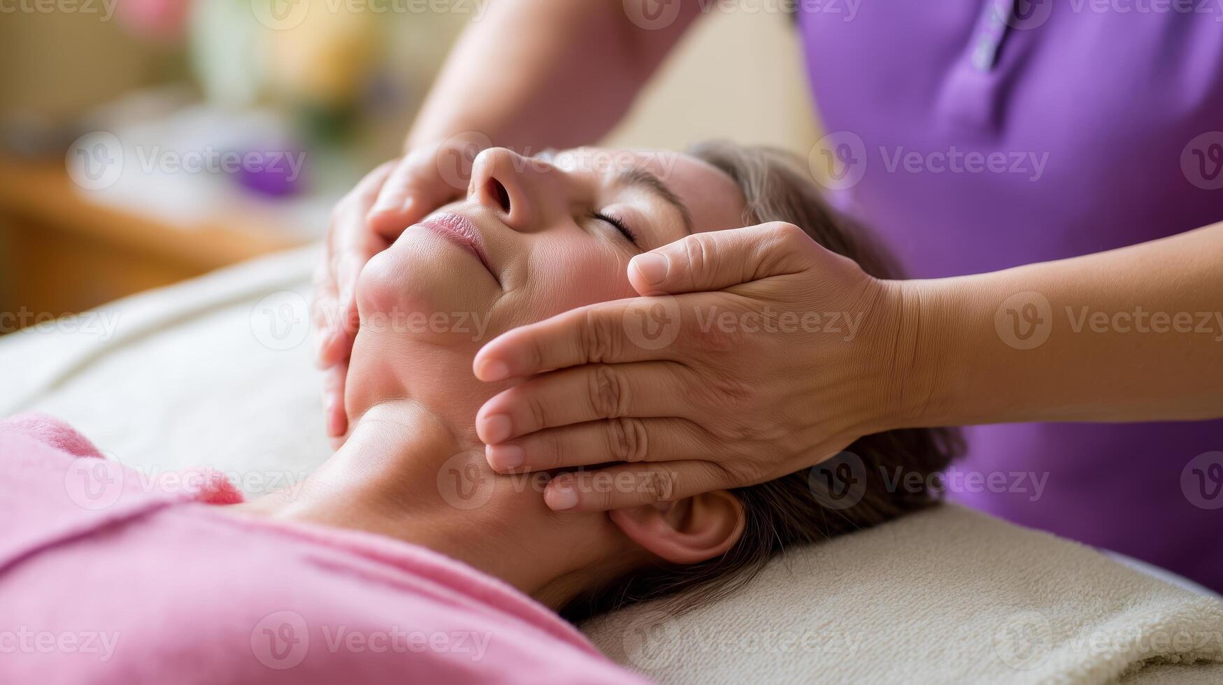 Relaxation therapy session at a wellness center with a client receiving a soothing facial massage photo