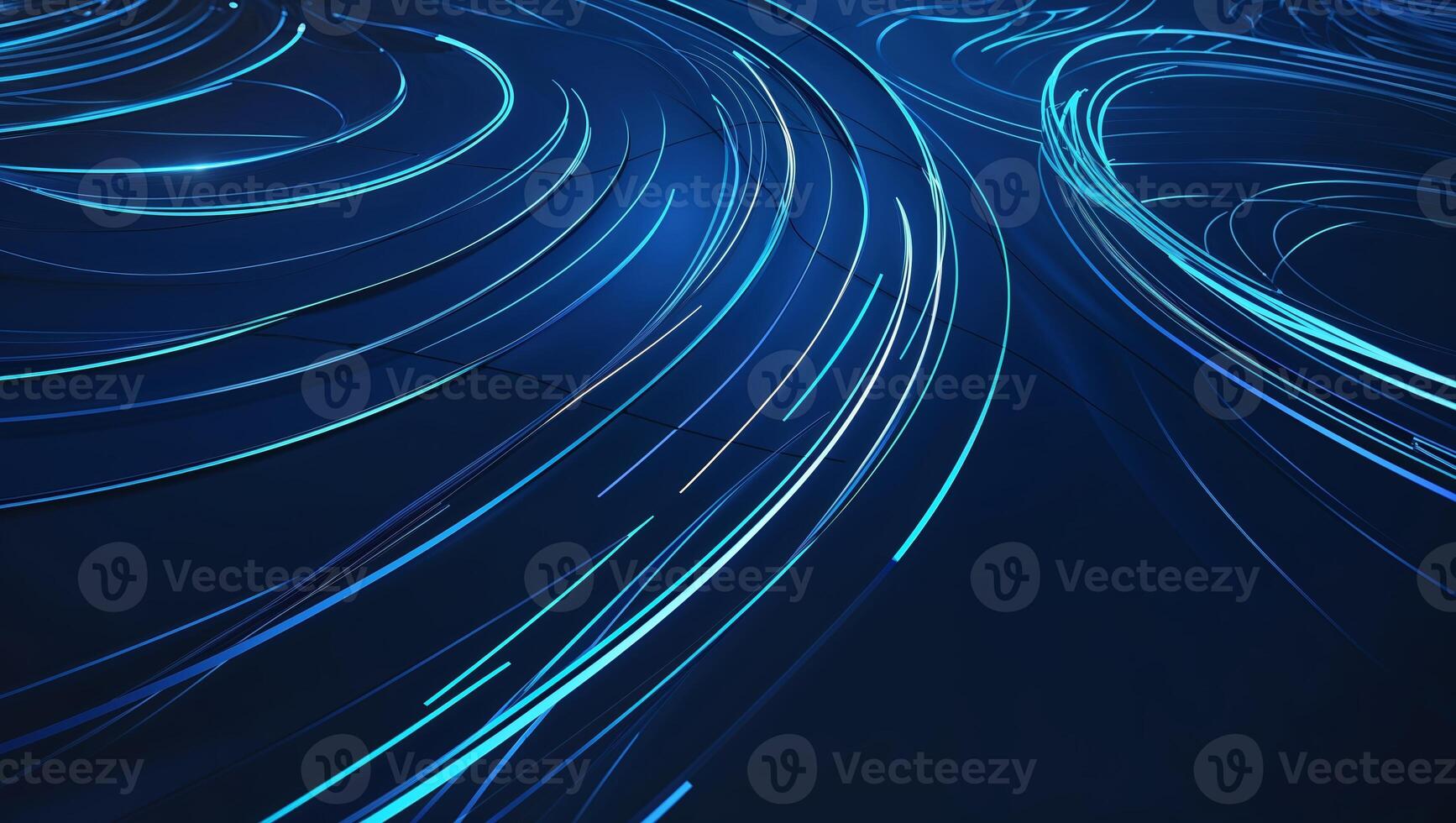 Abstract blue lines create dynamic flow in a digital art setting during nighttime photo