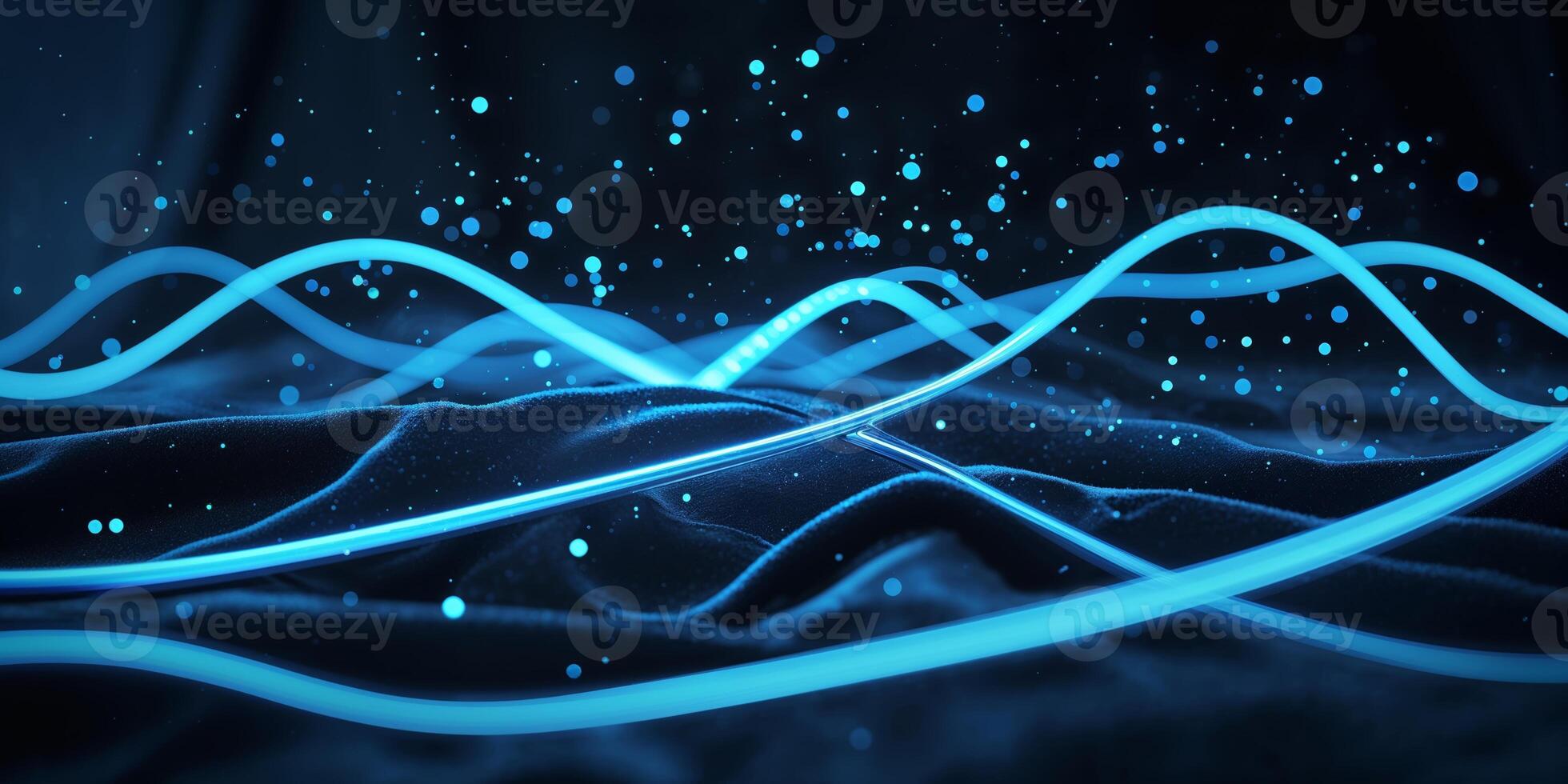 Blue light waves create dynamic patterns over a dark textured surface during a digital art installation photo