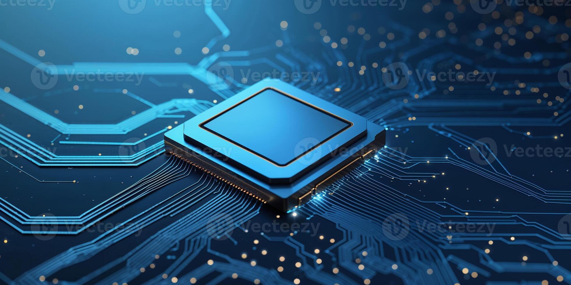 Detailed close-up of a microprocessor on a circuit board illustrating advanced technology in a modern digital environment photo