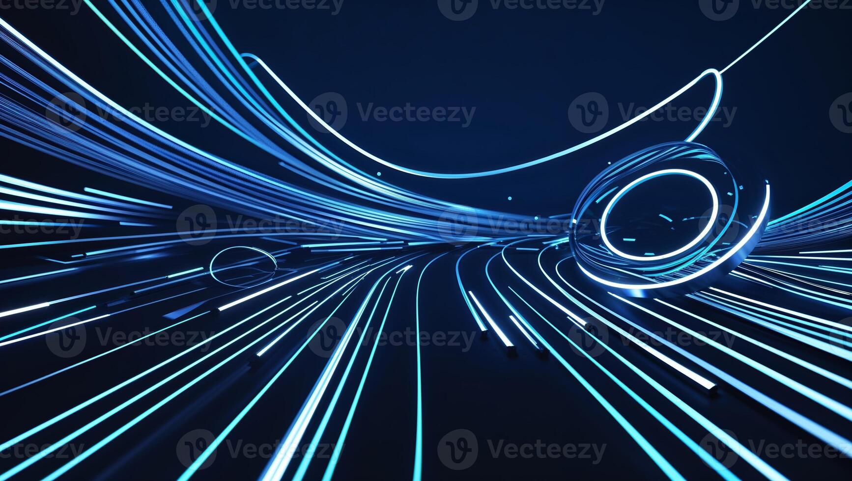 Dynamic blue light trails creating a futuristic atmosphere in a digital space photo