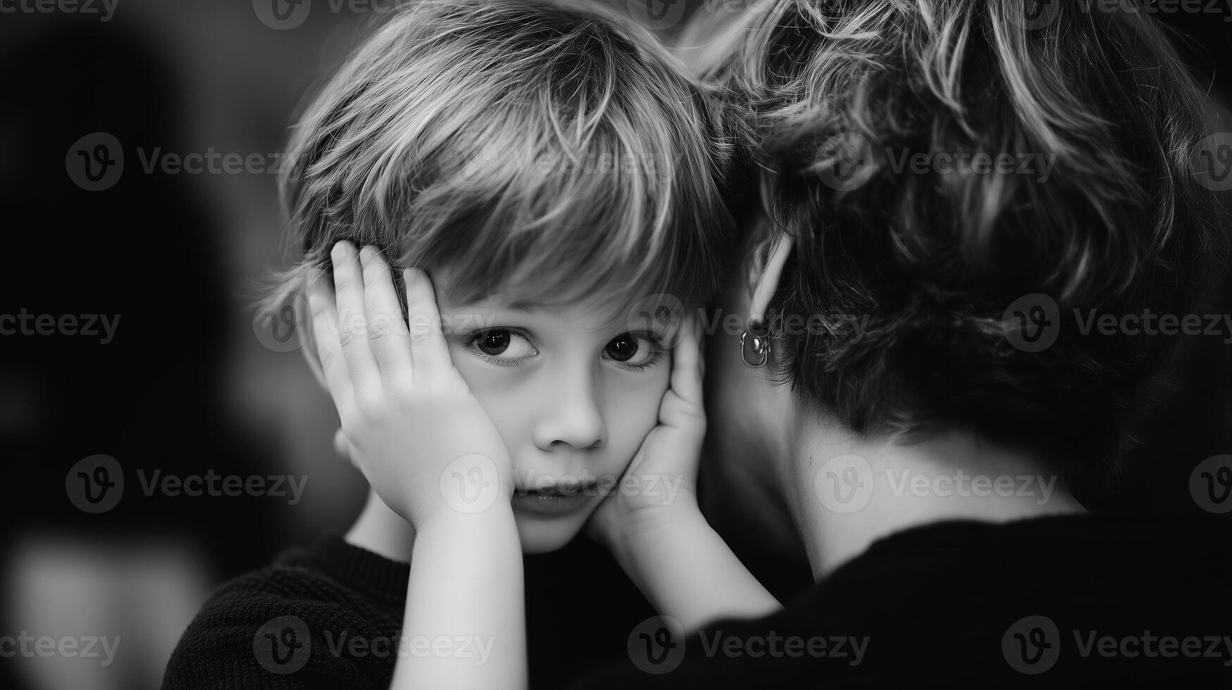 Young child showing vulnerability while embracing an adult in a moment of tenderness photo