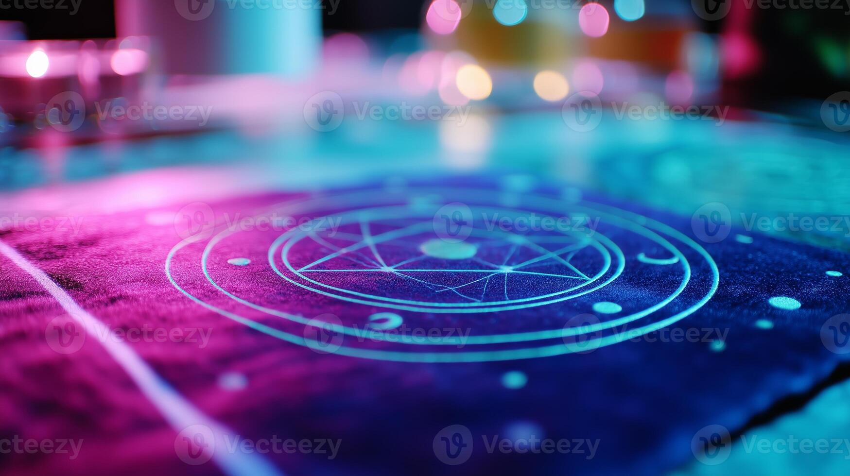 Mystical symbols and glowing lights create an enchanting atmosphere for a late-night ritual photo