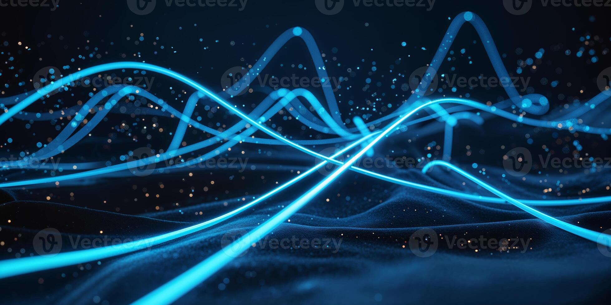 Vibrant blue waves create dynamic patterns in a digital realm at night photo