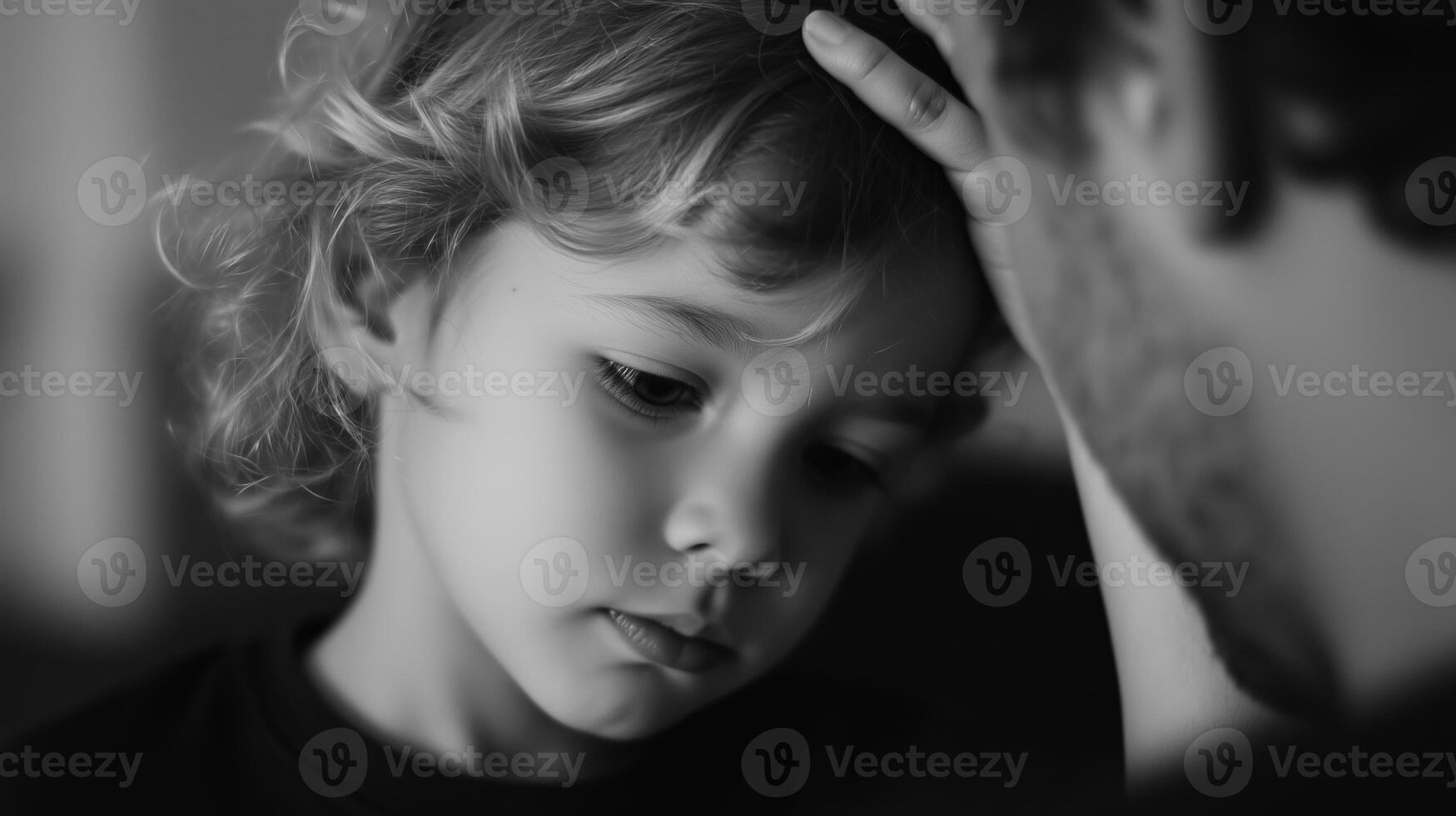 Emotional moment between child and parent captured during a quiet afternoon at home photo