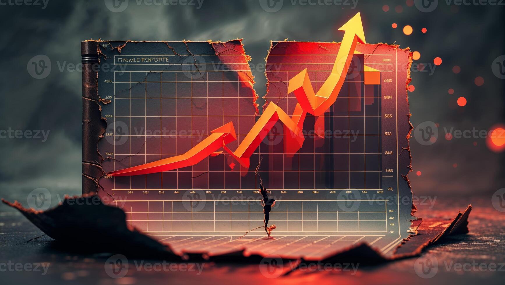 Rising trend in performance metrics reflected in broken graph with vibrant upward arrow photo