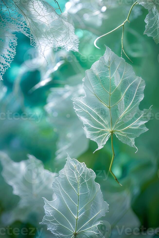 Delicate skeleton leaves create an ethereal atmosphere in a serene botanical setting at dawn photo