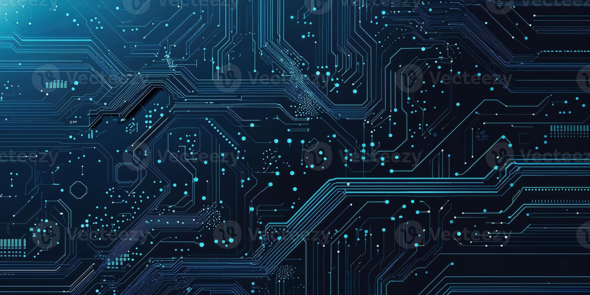 Intricate circuit board design showcasing blue patterns on dark background depicting modern technology in a digital landscape photo