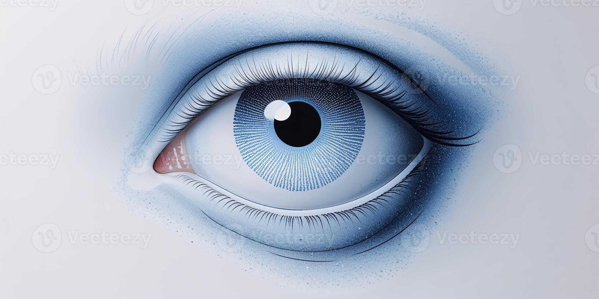 Incredible close-up of a realistic artistic eye illustration featuring detailed blue tones and intricate designs in a serene setting photo