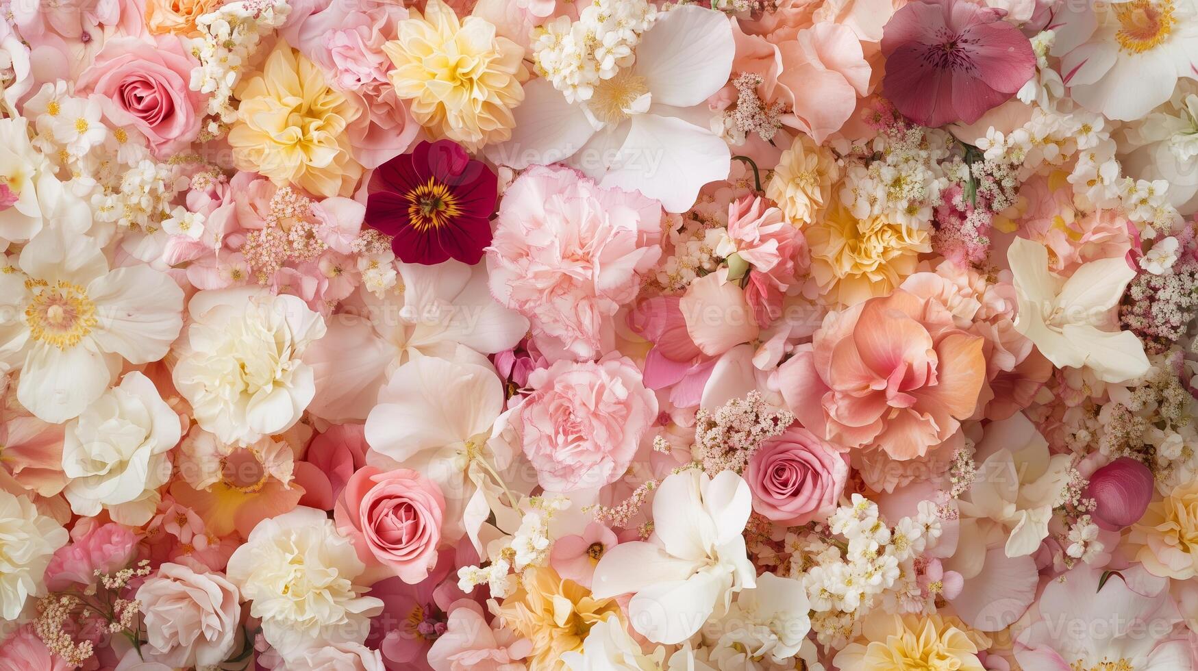 Floral arrangement showcasing a vibrant display of various flowers in soft pastel colors during springtime photo