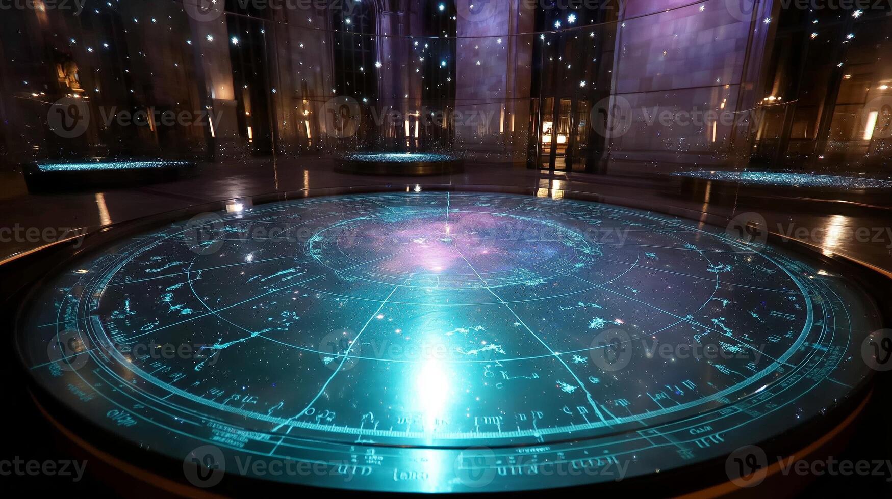 Stunning display of a celestial map in an interactive dome at a science center during an evening event photo