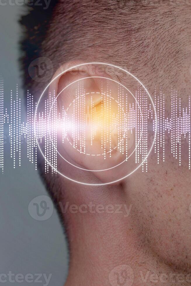 Conceptual representation of sound waves interacting with human hearing in a digital art setting photo